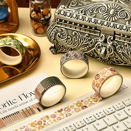 8 Rolls Retro Washi Tape Set Vintage Arts Adhesive Tapes Wide Painting Patterned Decorative Masking Tape Sets for Craft, Kids, Scrapbook, DIY, Gift Wrapping (Stone Texture)