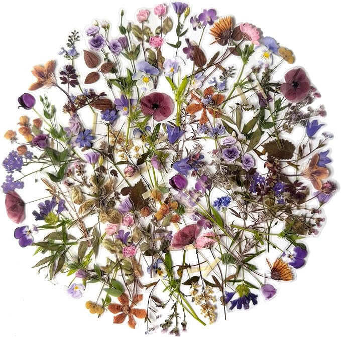 Maxleaf 80 Pieces Natural Vintage Flower Stickers, Self-Adhesive Transparent Flower Decals for Scrapbooking Supplies, Waterproof Nature Floral Clear Stickers for Adult Card Making Letters DIY