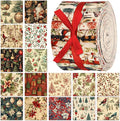 Fanfanwin 40 Pcs Vintage Christmas Quilting Fabric Roll 2.56 Inch Precut Fabric Squares Jelly Patchwork Santa Red Cardinal Poinsettia Strips Materials for Winter Xmas Holiday Craft Sewing Panels DIY