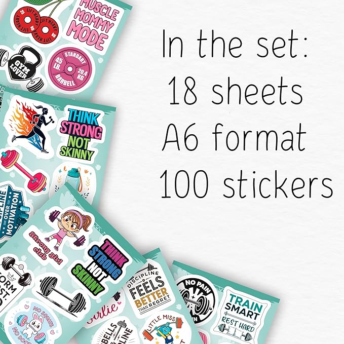 100Pcs Weightlifting Stickers for Water Bottle, for Laptop - Weightlifting Gifts, Party Supplies - Workout, Gym Stickers - Gift for Women & Men