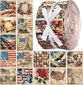 Ganeen 100 Pcs Patriotic Quilting Fabric Roll Vintage 4th of July 2.56 Inch Fabric Squares Jelly Patchwork Precut Strips Bundles for Memorial Day Holiday Materials Craft DIY Sewing Cloths