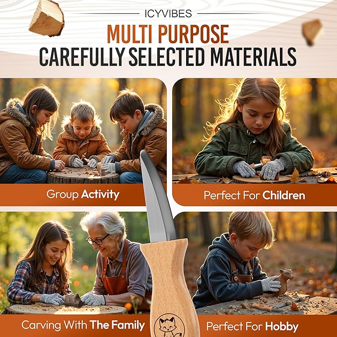 Premium Wood Carving Kit for Kids - 2026 Upgraded Gift 9 Pcs Whittling Knife Set with Safety Gloves Chisel Pocket-Friendly Working Tools Leather Case Creative Bowl Sharpener Perfect Gifts (Green)