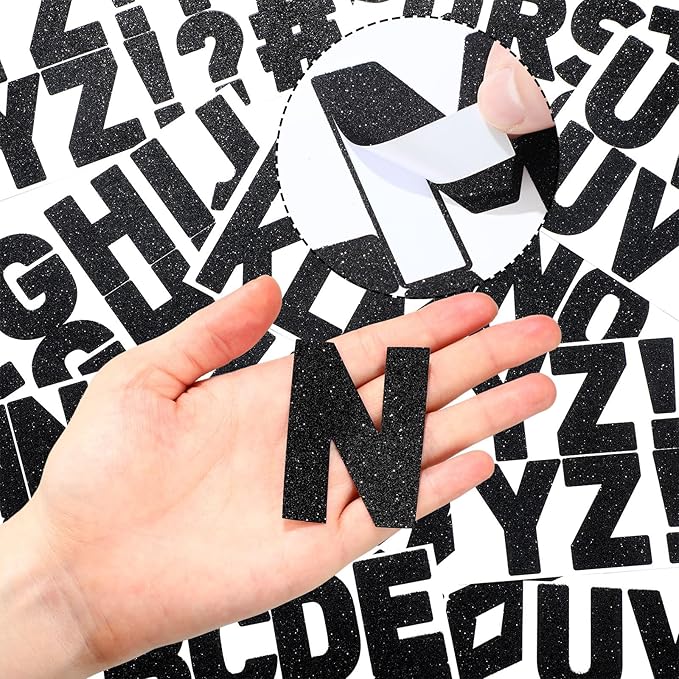 Harloon 232 Pcs 24 Sheets Large Glitter Letter Stickers Big Font Alphabet Letter Self Adhesive Letters Kit Mailbox Stickers for Mailbox Bulletin Boards Classroom Home(Black,2.5 Inch)