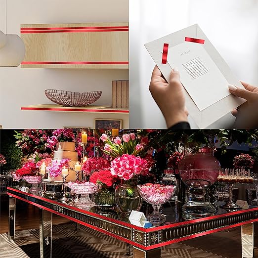 110 Yard Holographic Graphic Tape, Removable without Residue Sparkle Metallic Washi Tape Water/Tear Resistant Metallic Mirror Wrapping for Gift Box DIY Decorations, 3/8 Inch x 55 Yards (2 Rolls, Red)