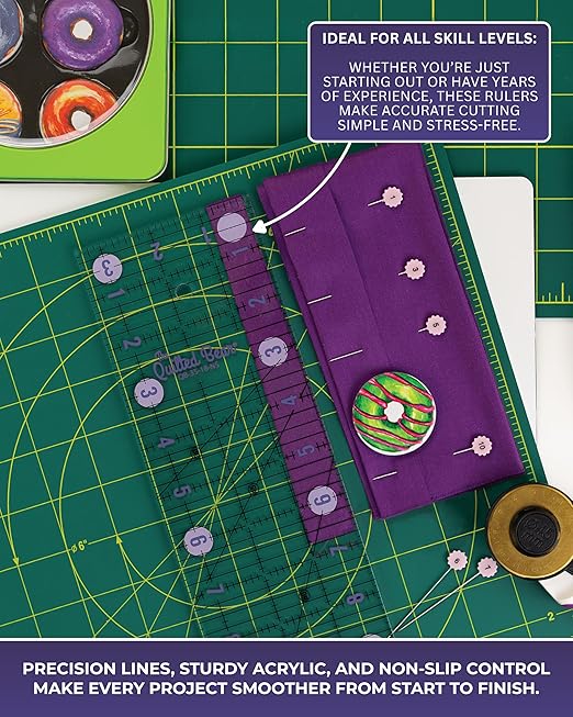 The Quilted Bear Quilting Rulers - Transparent Acrylic Non Slip Quilting, Patchwork & Sewing Ruler with Clear Black Lines & 30, 45 & 60 Degree Angles for Perfect Accuracy & Precision (6" x 24")