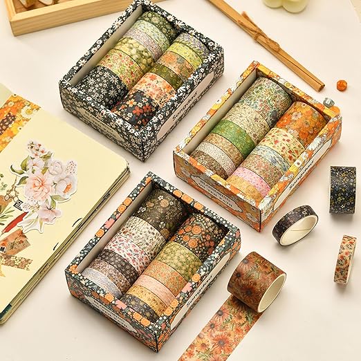 12 Rolls Flowers Washi Tape Set Floral Arts Adhesive Tapes Blooming Garden Decorative Masking Tape Sets for Craft, Kids, Scrapbook, DIY, Gift Wrapping (River of Forgetfulness)