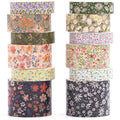 12 Rolls Flowers Washi Tape Set Floral Arts Adhesive Tapes Blooming Garden Decorative Masking Tape Sets for Craft, Kids, Scrapbook, DIY, Gift Wrapping (River of Forgetfulness)