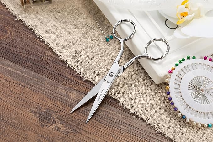 6” Sharp Embroidery Fabric Scissors, Forged Stainless Steel Small Heavy Duty Precision Point Tip Detail Sewing Shears for Dressmaker Tailor Cutting Thread, Yarn, Crafting