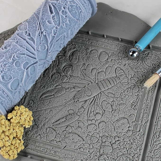 Crayfish Clay Texture Roller (4") - Freshwater Set #01 - Embossing Pattern Roller for Polymer & Ceramic Clay, Pottery & Crafts