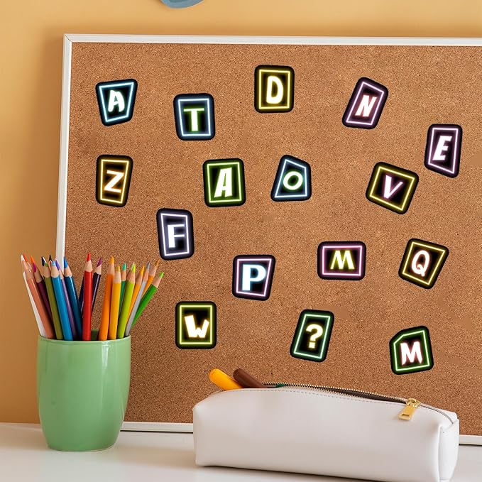 70 Pcs Alphabet Neon Stickers for Kids, Vinyl Letters A-Z Water Bottle Decals for Teens, Waterproof Skateboard Decor for Adults Kids Girls Boys