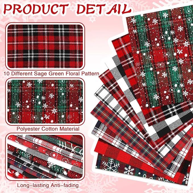 Fanfanwin 60 Pcs 10 x 10 Inch Vintage Christmas Quilting Fabric Retro Plaid Homespun Cotton Buffalo Fabric Jelly Squares Lattice Rustic Snowflake Quilting Strips for Xmas Craft Sewing DIY