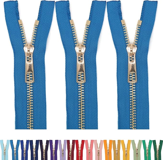 #5 Gold Metal Zipper - 50+ Colors - 3 PCS - (4-14 inches) Sizes - Luxury Lightweight Handcraft Metal Zippers with pulls for Purses Bags Pockets Shoes Sewing & Crafts DIY ZP024012