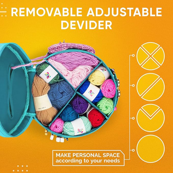 CRAFTISS Knitting Bag Yarn Storage - Christmas Gift - Durable Canvas Yarn Holder for Crochet Accessories - Organizer Crochet Bag with Knitting Accessories Case (Turquoise)