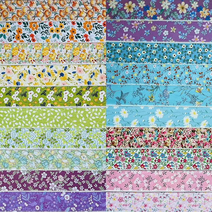LUMANSUO Jelly Roll Fabric - 20 Assorted Floral Prints, 100% Cotton, 40 Pre-Cut Strips (2.5 x 44 Inch) Fabric for Quilting and Sewing， Colorful