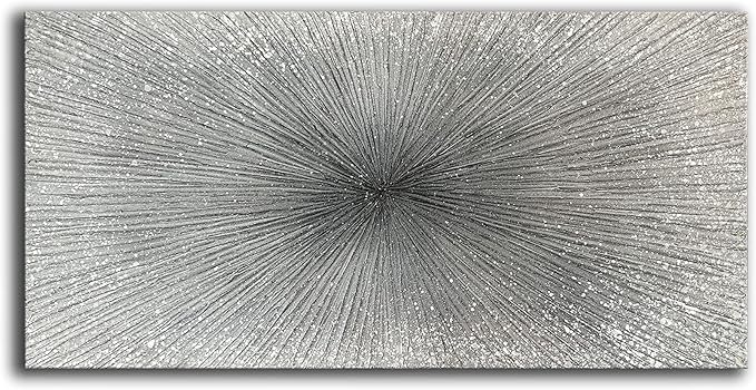 YaSheng Art - 24x48 Inch Abstract Art Oil Paintings on Canvas Thick silver Abstract Artwork Modern Home Decor Canvas Wall Art 24x48inch