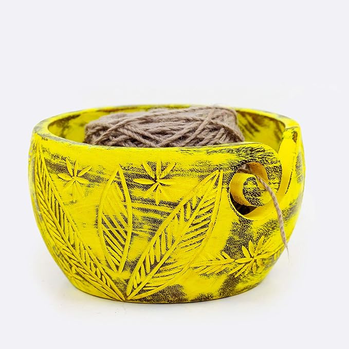 Nagina International Exquisite Premium Yarn Ball Storage Bowls | Hand Painted Lovely Decor Yet Functional Yarn Dispenser (Large (7 x 4 x 7 Inches), Ambush Green)