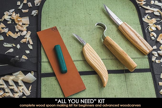 BeaverCraft S13 Wood Carving Tools Set for Spoon Carving 3 Knives Wood Carving Kit for Beginners Hook Knife Wood Carving Right-Handed Spoon Carving Whittling Knives (S13 Right-Handed)