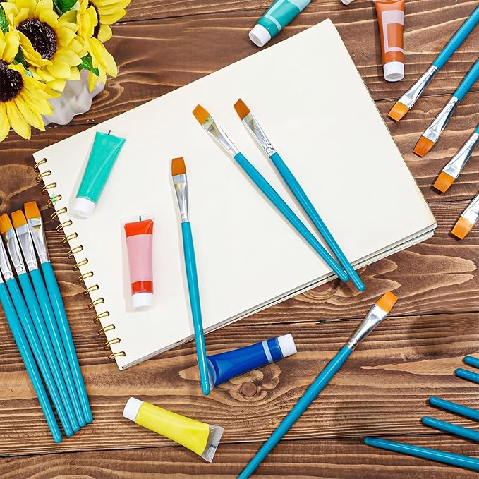 Zonon 20 Pcs Flat Paint Brushes Acrylic Painting Craft Accessories Classroom Prizes Gifts Small Watercolor Paint Brushes Bulk for Adult Artist Detail Oil Canvas Face(1/2 Inch,Blue)