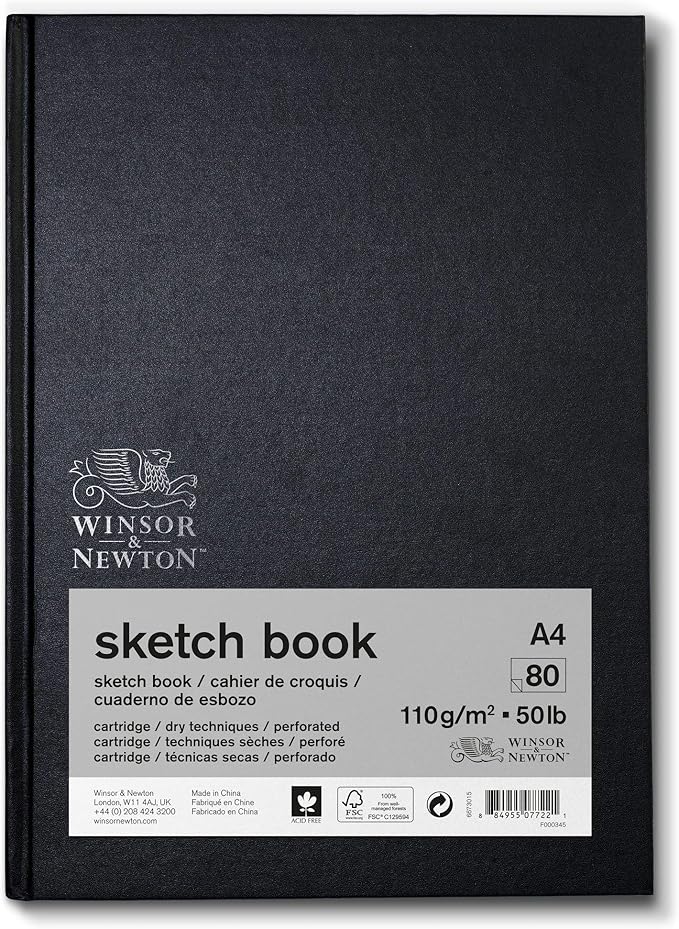 Winsor & Newton 6673015 Spiral Sketchbook, 80 Sheet, 110gsm, 80 Page, A4 Size, Natural White