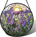Stained Glass Window Hanging - Purple Lavender Suncatcher for Door Terrace Garden Home Decor Plant Flowers Landscape Sun Catcher Birthday Gifts for Lovers Women Men Dad Mom Nana 6.3 in
