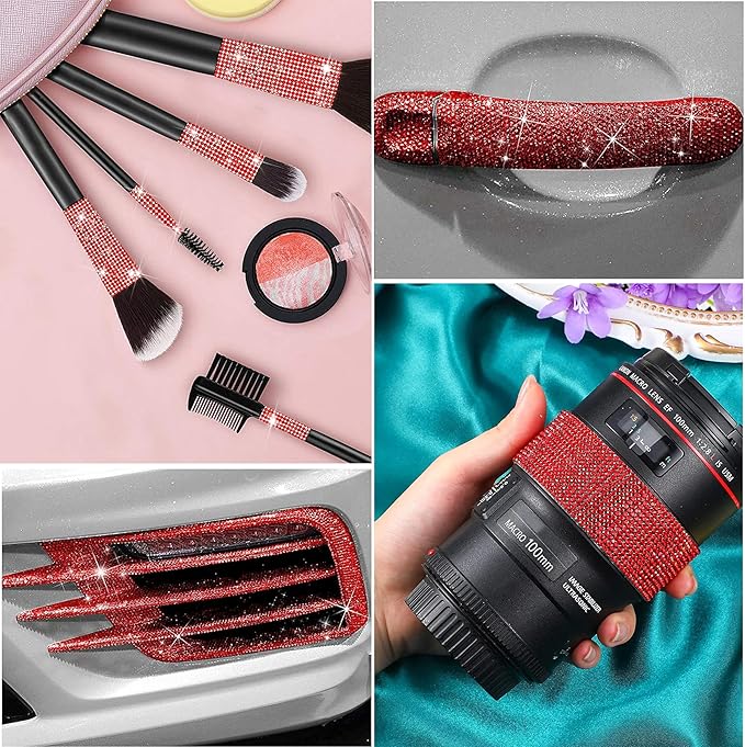 4 Rolls Self Adhesive Crystal Rhinestone Ribbon Diamond Bling Tape with 2 mm Rhinestones Strips Sticker for Arts Crafts Wedding Birthday Party DIY Event Car Phone Decoration (Red)