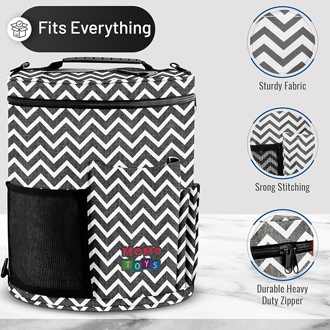 Crochet Storage Bag – Compact Yarn Organizer for Crocheting on the Go, Holds Hooks, Needles & Supplies – Zigzag Gray