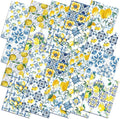 Hahafelt 10 Pcs Lemon Quilting Fabric Square 18 x 22 Inch Chinoiserie Quilted Fabric Bundle Blue White Yellow Lemon Printed Floral Precuts Patchwork Supplies for Summer DIY Sewing Crafts