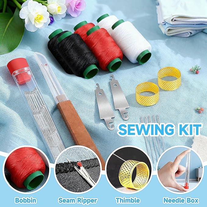 Big Eye Steel Sewing Needles Kit, Portable Hand Sewing Set, 37PCS Stainless Steel Sewing Needle Kit, Steel Needles for Hand Sewing, Punch Needle Kit Repair Tools for Beginners & Daily Use