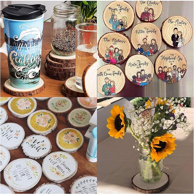 Unfinished Natural Wood Slices 30Pcs 2.4-2.8 Inch Round Wood Discs for Crafts Wood Christmas Ornaments,Wedding Centerpieces Paintings DIY Crafts Disc Coasters