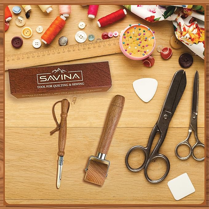 Savina Set 2 Seam Rippers & Seam Roller for Sewing, Remove Stitches and Seams with Precision, Thread Ripping Tool, Hard Wood Professional Multipurpose Durable for Sewing/Quilting