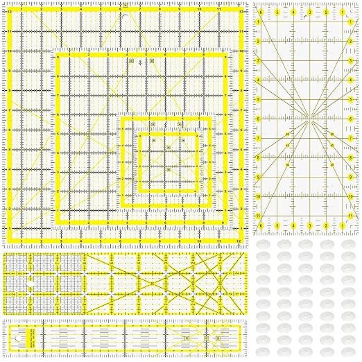 Quilting Rulers, 7 Piece Acrylic Ruler, Fabric Cutting Ruler (12.5"X12.5", 9.5"X9.5", 6"X6", 4.5"X4.5",12"x6.5",9"x3",12"x2"), Sewing & Quilting Templates