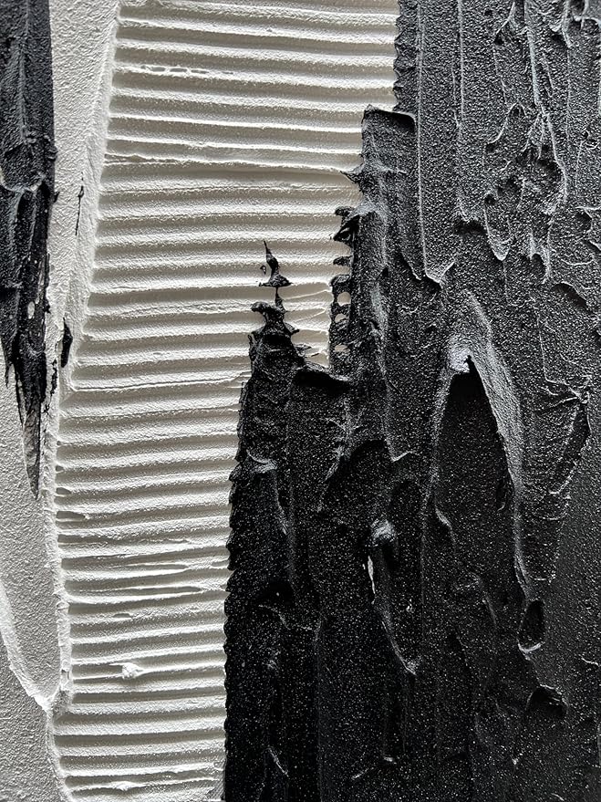 NANKAI Art Hand-Painted Black and White Texture Oil Painting Modern Minimalist Abstract Art 45x30 inch Large Home Wall Deco Art Painting