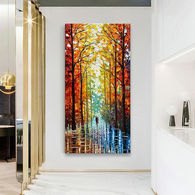 Art Hand-Painted Abstract Oil Painting, 48x24 Inch, Romantic Landscape, Vertical, Unframed, Living Room, Dining Room, Bedroom, Office