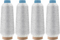 Mandala Crafts 4 Pack of Serger Threads Cones Spools - 150D/2 Polyester Metallic Silver Threads for Sergers Machine and Overlock Quilting Sewing Machine