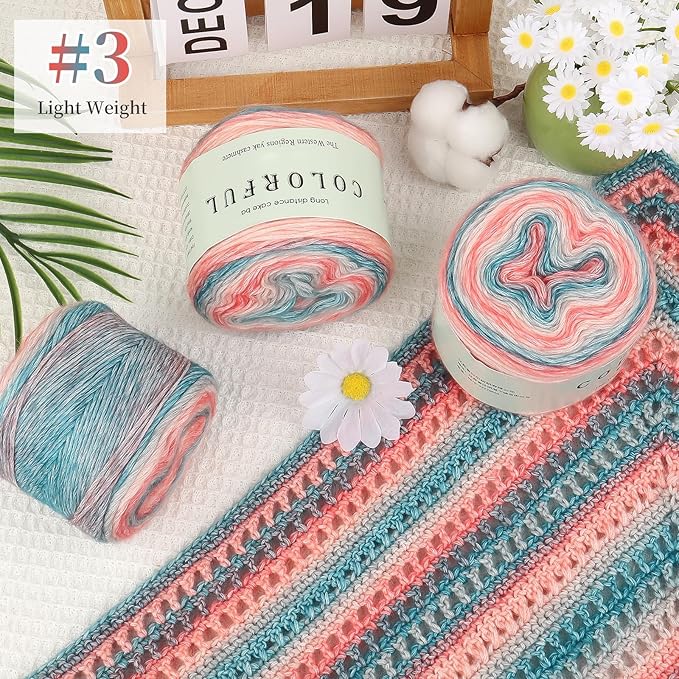Aeelike Gradient Yarn for Crocheting, 6 Skeins Cake Yarns Fairyland Yarn 100g (3.52 oz) 245m (267 Yards) # 3 Light Weight - Super Soft Ombré Yarns for Making Colorful Crafts, Blue Pink Gradient