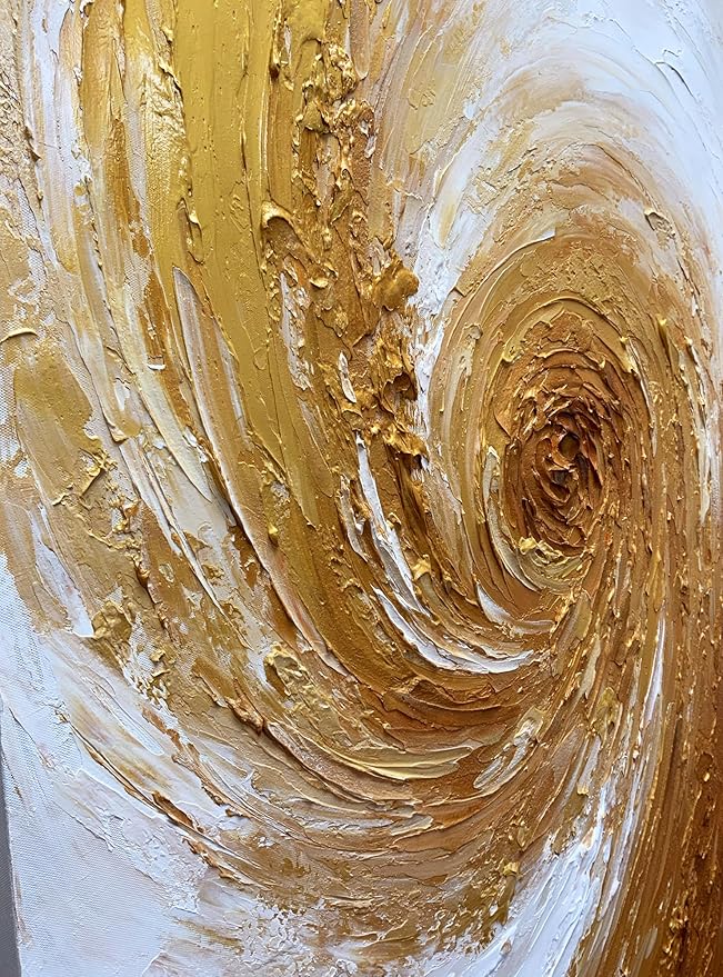 V-inspire Art,Abstract Hand drawn Oil Painting on Canvas, 24x48 Inches, Golden Tones, Acrylic Framed Living room Bedroom Wall Art