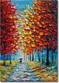 Art Hand-Painted Modern 3D Abstract Oil Painting 45x30 Inch Large Forest Landscape Vertical red Canvas Wall Art Living Room Bedroom Art Decoration
