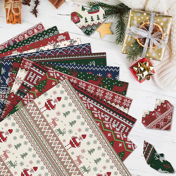 24 Sheets Christmas Scrapbook Paper 12'' × 12'' Double-Sided Xmas Red Green Blue Pattern Paper Decorative Art Cardstock for Holiday DIY Crafts Card Making Scrapbook Supplies