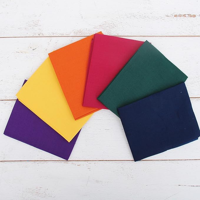 Threadart 6 Fat Quarter Bundles - Dark Rainbow Solids 100% Cotton Fabric - Premium 100% Cotton Quilting Fabric - No Duplicates - Full Size Fat Quarters 18"x21"