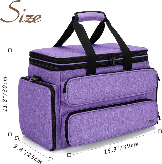 Yarwo Knitting Yarn Bag, Portable Crochet Storage Tote with Double Top Cover and Yarn Holes for Knitting Needles(Up to 14”), Unfinished Projects and Skeins of Yarn, Purple