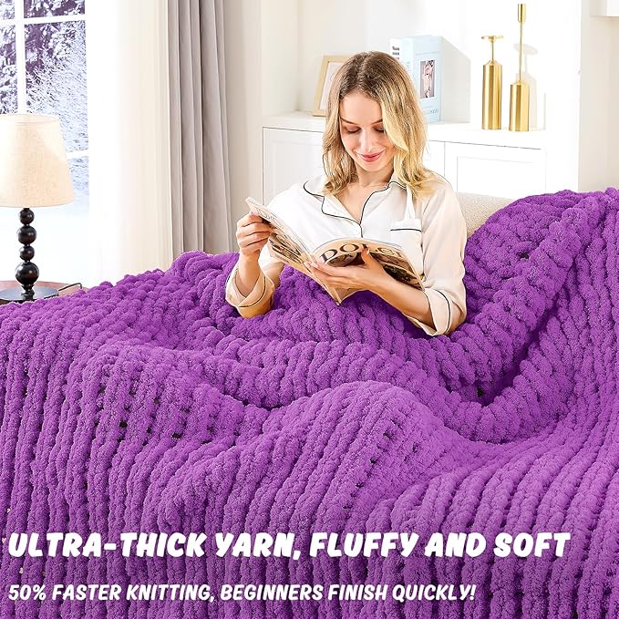 Inhand 8 Pack Chunky Chenille Yarn for Crocheting–30.6 Yards, 7.7oz, Soft Fluffy Thick Yarn,Gifts for Women/Grandma/Men Birthday Christmas Unique,Hand Knitting for Blankets&DIY Crafts (Dark Purple)