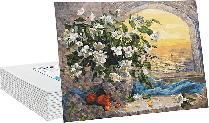 FIXSMITH Canvas Boards for Painting 9x12 Inch, Super Value 12 Pack White Blank Canvas Panels, 100% Cotton Primed, Painting Art Supplies for Professionals, Hobby Painters, Students & Kids