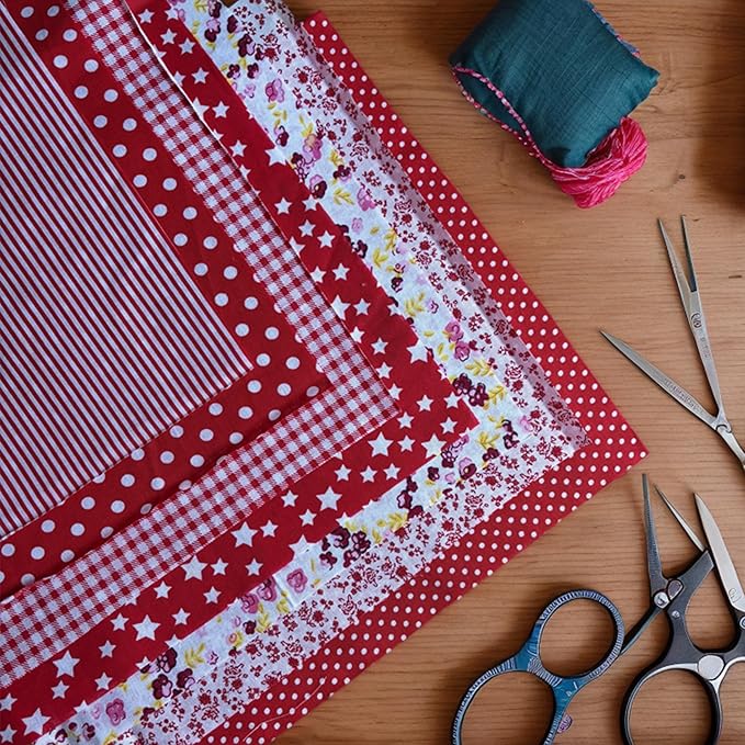 42PCS Cotton Fabric Squares for Quilting-9.8x9.8 inches, Multi-Color Floral Prints, Red Pink Yellow Green Blue Purple