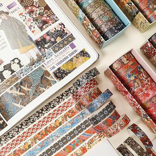 10 Rolls Ukiyo-e Style Washi Tape Set Japanese Kyoto Arts Adhesive Tapes Skinny Decorative Masking Tape Sets for Craft, Kids, Scrapbook, DIY, Gift Wrapping (Blooming Heritage)