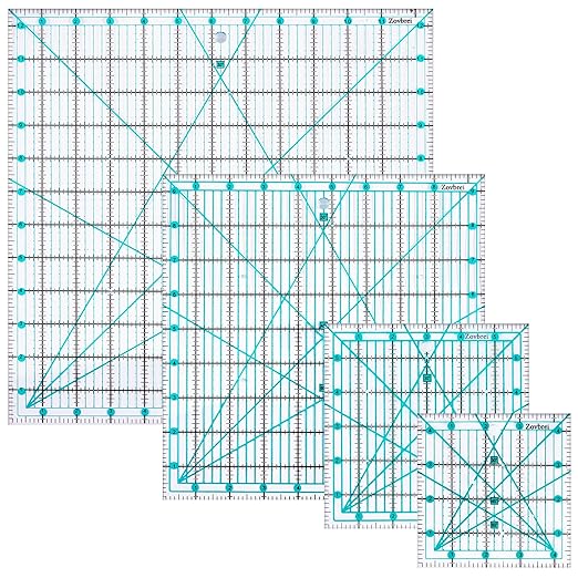 Quilting Ruler and T-Shirt Alignment Tool Set, Square Acrylic Rulers for Quilting and Sewing, Precise Fabric Cutting, Tshirt Ruler Guide (Blue-Simple Package)