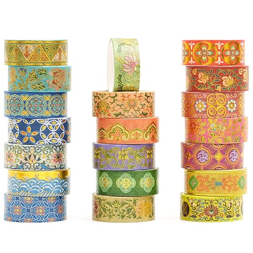 20 Rolls Chinese Style Washi Tape Set, Ancient Palace Pattern Decorative Masking Tapes with Gold Foil, Oriental for Craft, Scrapbook, DIY, Gift Wrapping (22-Splendor of Chang’an)