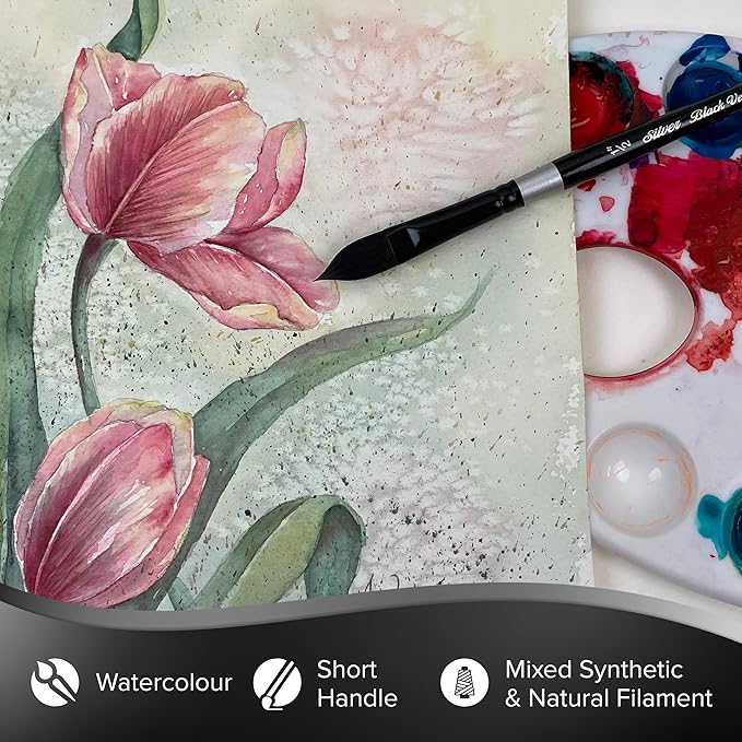 Silver Brush Limited 3009S-1/2 Black Velvet Oval Wash Paintbrush for Watercolor, Gouache, Inks, & Dyes, Size 1/2 Inch, Short Handle