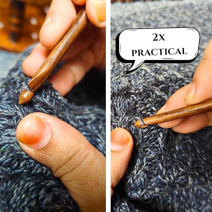 Shesham Wood Crochet Hooks Set of 13 - Sizes 3.5 mm to 12 mm – Premium Wooden Hooks for Knitting and Crocheting | Natural Wood Craft Tools | Perfect Mother's Day Gift