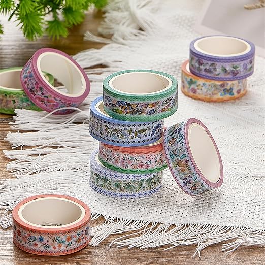 YUBBAEX 10 Rolls Embroidery Pattern Washi Tape Set - Decorative Adhesive Masking Tape for Scrapbooking, Journaling, DIY Crafts, Gift Wrapping – Vintage Floral and Nature Designs