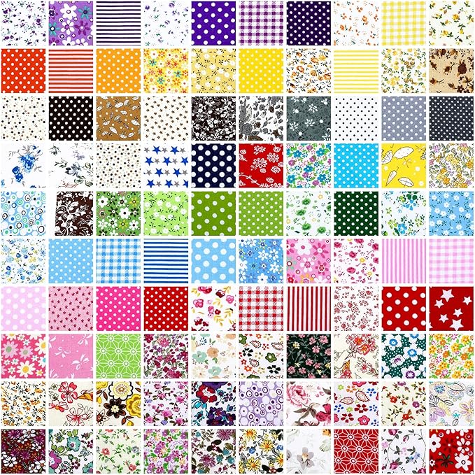100 Pcs 8 x 8 Inch Cotton Fabric Squares No Repeat Pre Cut Quilting Fabric Bundles Multi Color Floral Square Patchwork Floral Printed Quilting Supplies for Sewing, Christmas DIY Craft, Scrapbooking